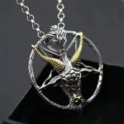 Vintage Punk Inverted Pentagram Satanic Goat Necklace Pendant for Men Unique Pagan Amulet Jewelry