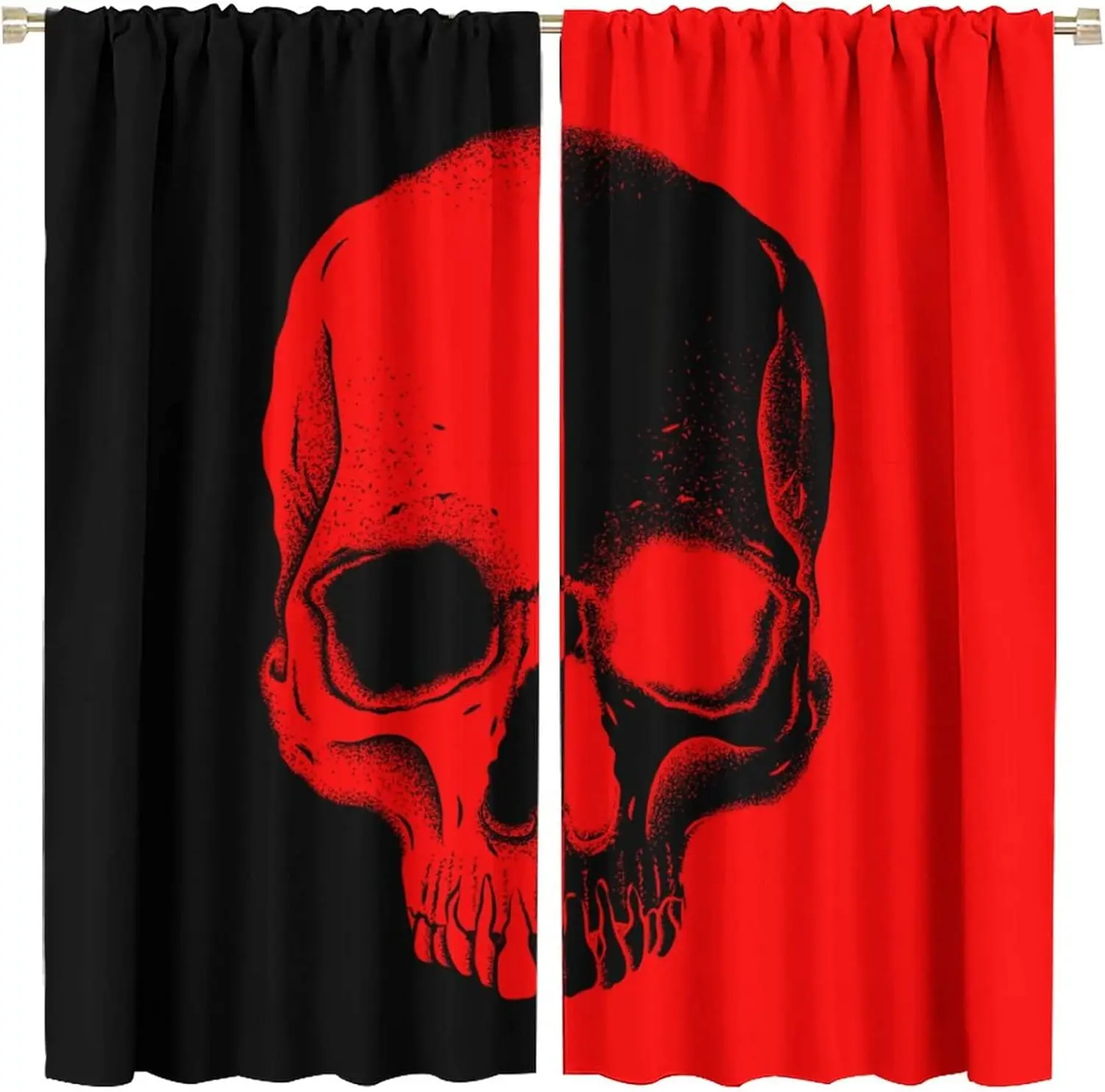 

Занавески блэкаут с черепами в стиле хоррор для спальни, красно-черные акварельные готические шторы с черепами в средневековом стиле на Хэллоуин, с карманом для карниза