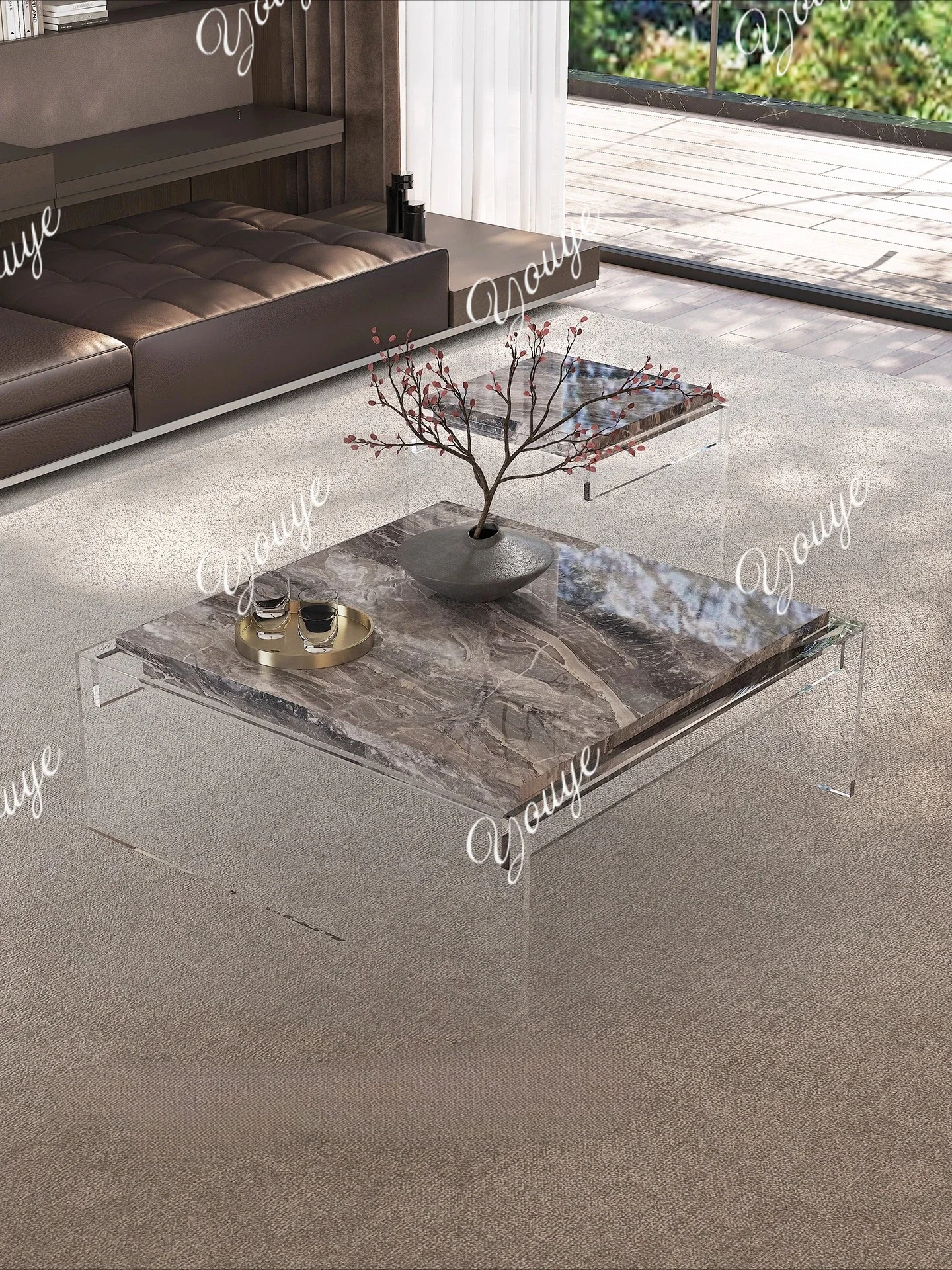 

J Light Luxury High-end Italian Minimalist Acrylic Creative Modern High-end Luxury Stone Combination Coffee Table