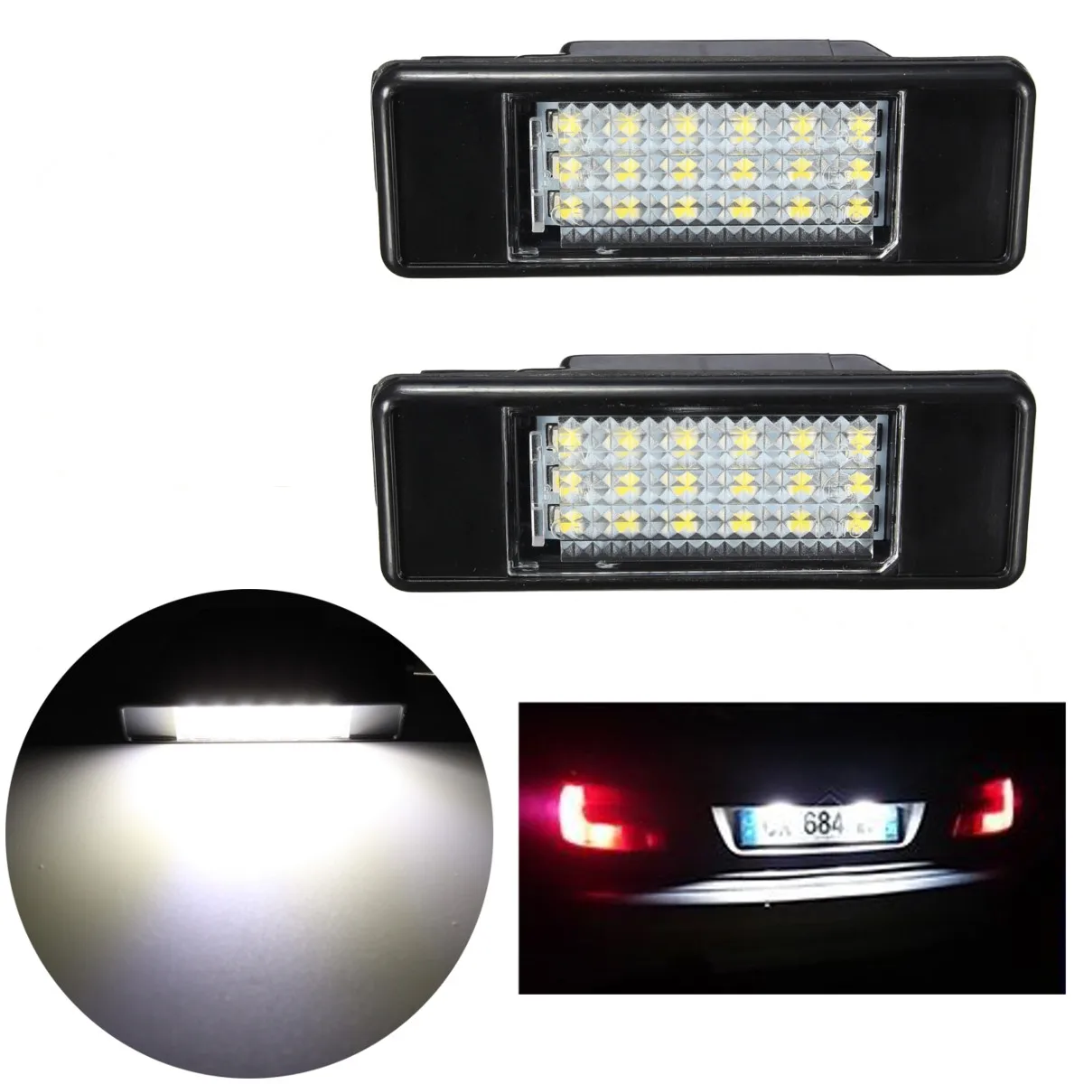 2x luz trasera de coche 18 LED SMD lámpara de luz de matrícula 6000K para Peugeot 106 207 307 308 406 407 para CITROEN C3 C4 C5 C6 C8