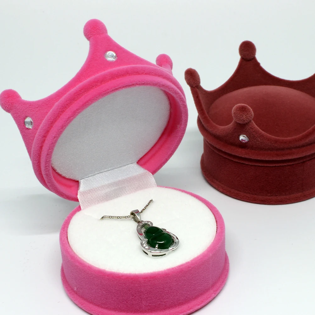 

2pcs Fashion Jewelry Box Crown Shaped Earring Case Ear Storage Box Wedding Jewelry Gift Holder (Rosy + Purple)