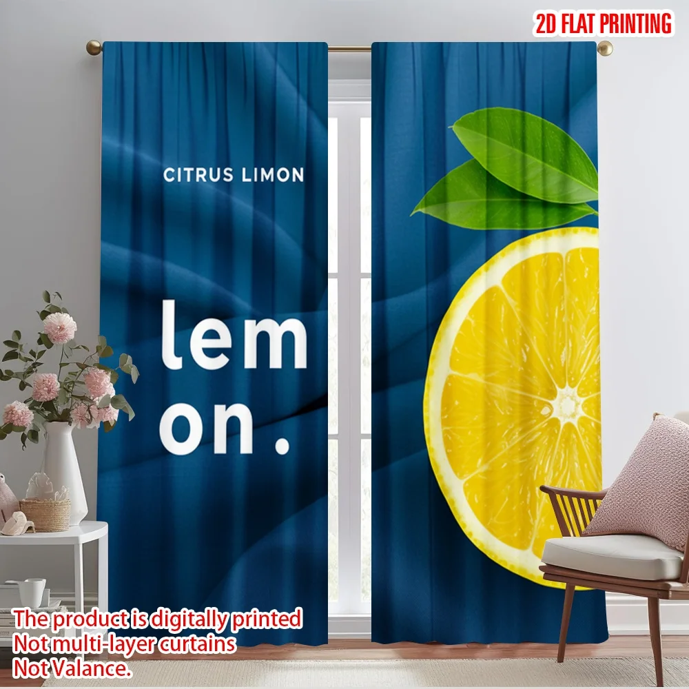 

2pcs 2D flat printing Window Drapes Lemon Citrus Fresh Fabric Without Electricity Festive Wall Decor Perfect for All Season