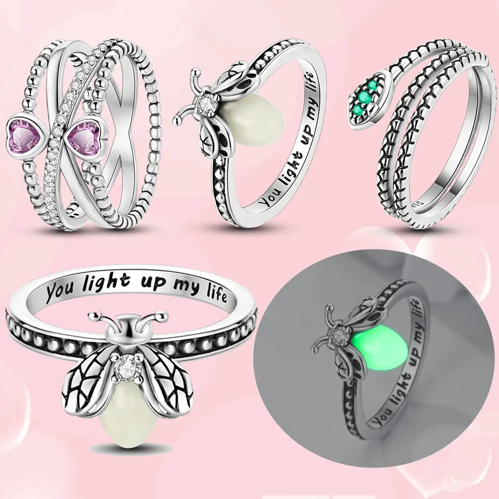 New Firefly Ring Sparkling Eternal Love Ring Women Vintage Snake Green Zirconia Shank Fashion Original Jewelry Gift Wholesale