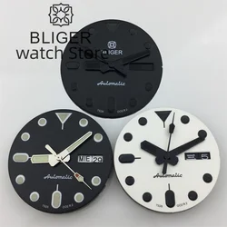 BLIGER 29mm Sterile Dial Black White Dial With Pointer Green Luminescence index Suitable For NH36 Movement