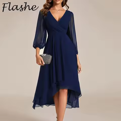 Spring Summer Elegant V Neck A-Line Long Dress Women Fashion Mesh Sleeve Loose Party Dress Women Beach Holiday Evening Dresses