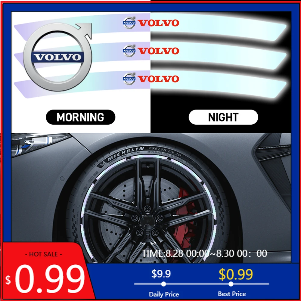 

Подстаканники 2026 Горячие 10 шт. Светоотражающие наклейки на обод колеса автомобиля Декор Полоса для шин Значок Наклейка Стайлинг для Volvo RDESIGN XC60 XC90 S80