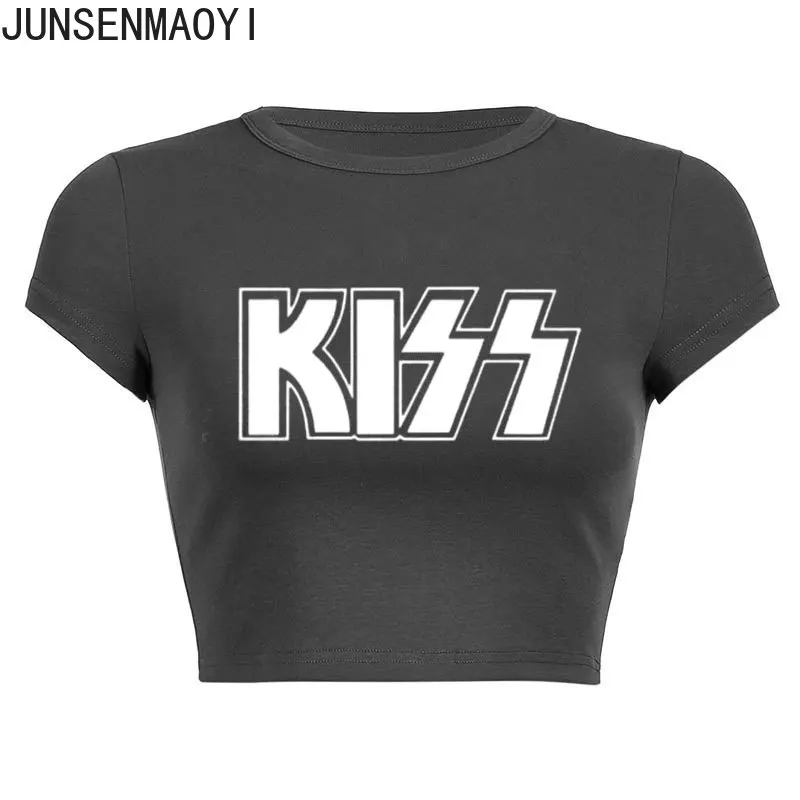 Kiss End of The Road Tour rock Band Print Pattern New Summer Short Sleeve O Neck Cropped Navel Women Crop Tops Fashion T-Shirt