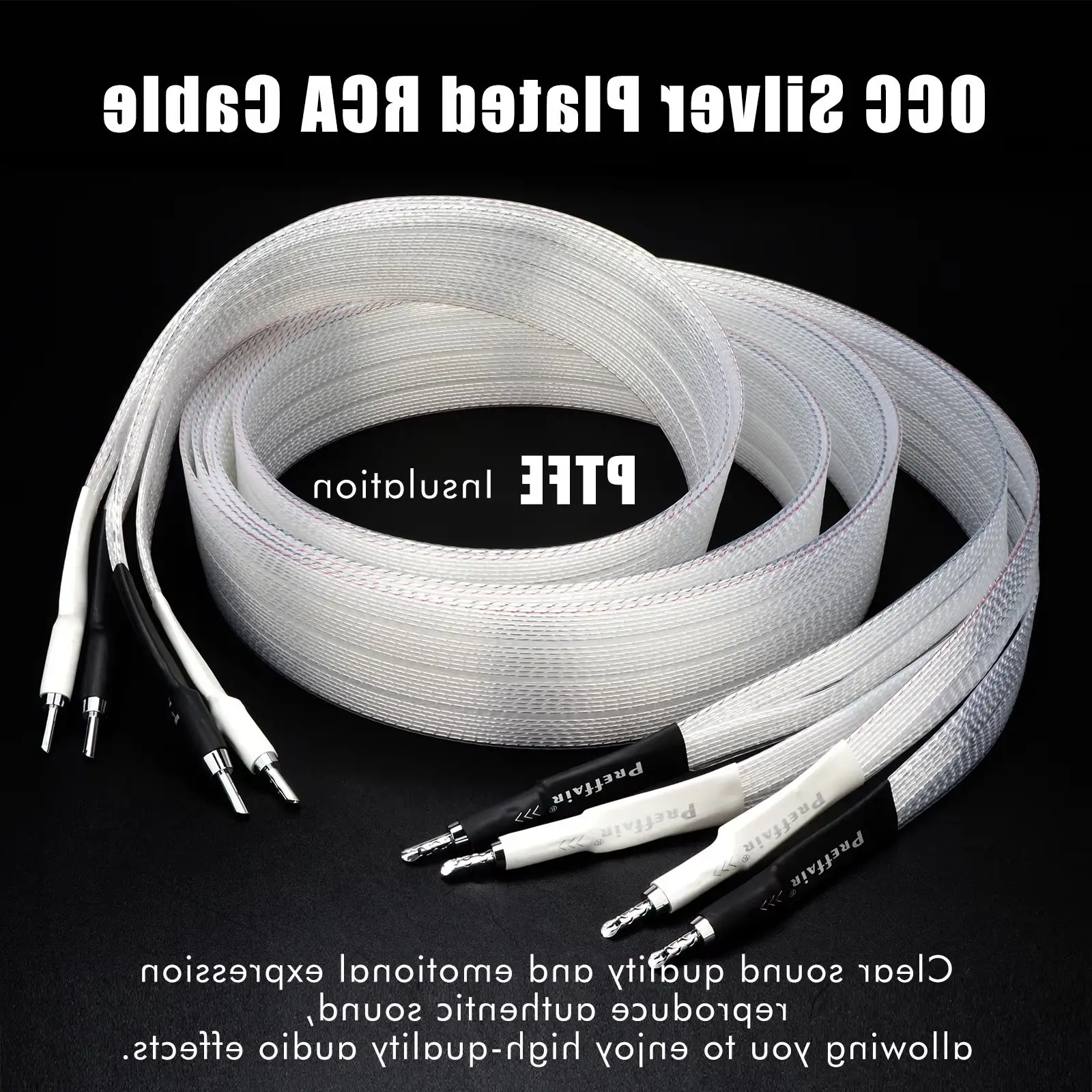 Pair Falt Speaker Cable 8N OCC Silver Plated Speaker Wire PTFE Insulation White Lighting Cable HIFI Loudspeak Cables