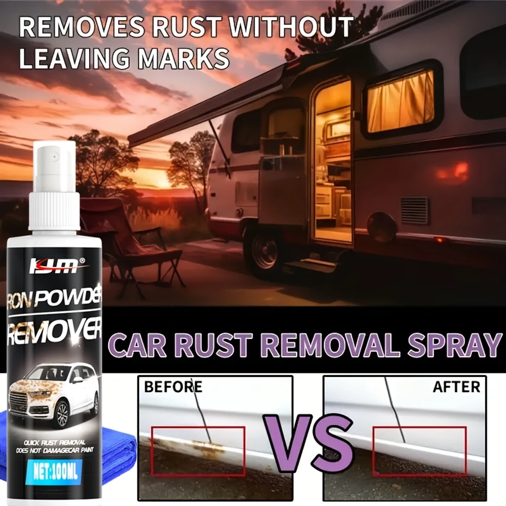 KJM 100ml Rust Remover Spray - Efficient, Non-Damaging, Multi-Purpose Cleaning for Caravans, Cars, Home, Long-Lasting