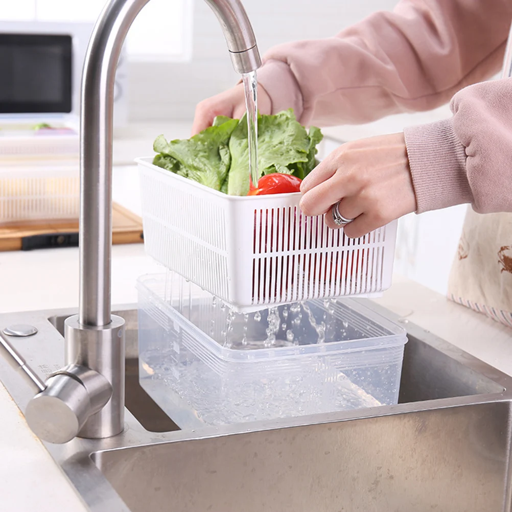 

Premium Reusable Transparent 3L White Food Storage Container Drainer Drain Board Lid Sealed Box For Fruits Vegetables Bread