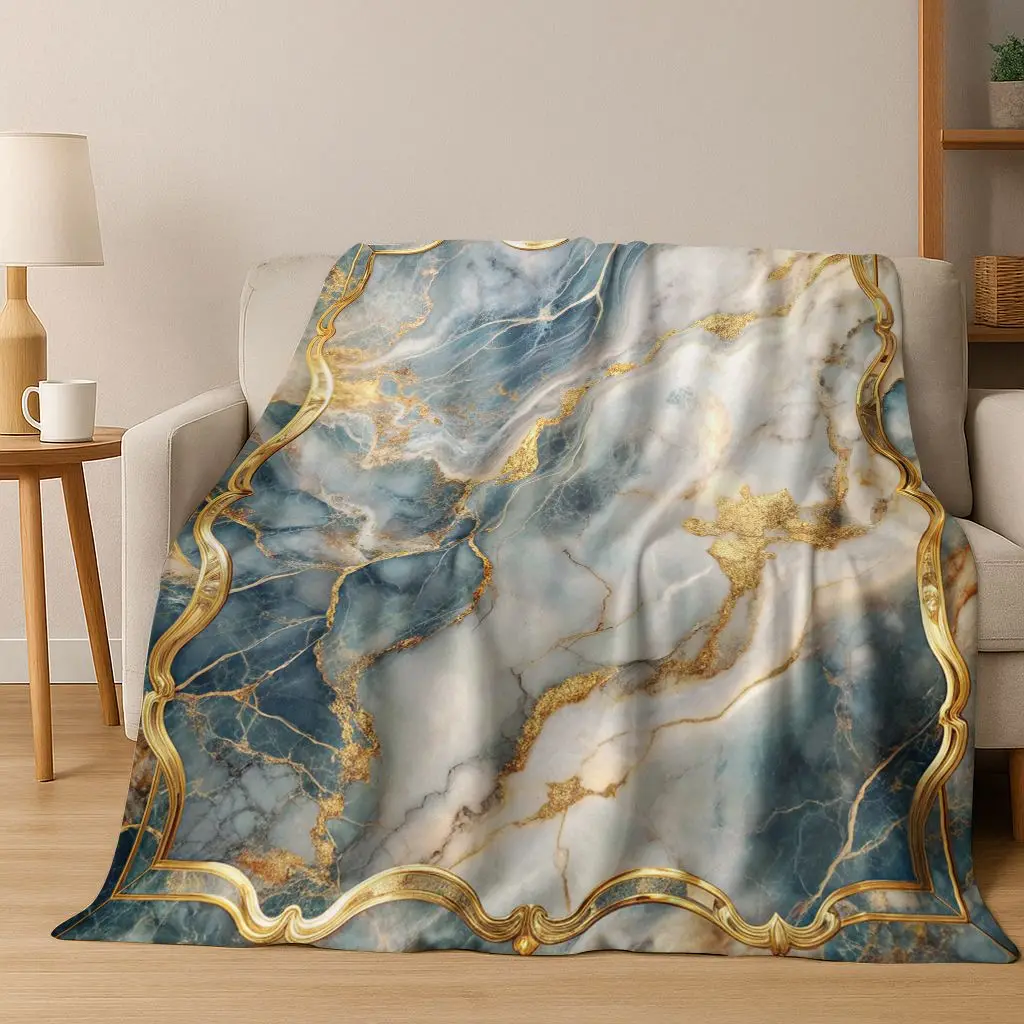 

Dream Colorful Stone Texture Marble Black Green Gold Flannel Blanket,Cozy Soft Throw Blanket for Home Bedroom Bed Sofa Gift