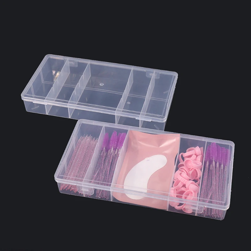 Transparent With Cover Rectangle Vertical 5 Grid Eyelash Extension Tool Storage Box Glue Tweezer Holder Makeup Organizer