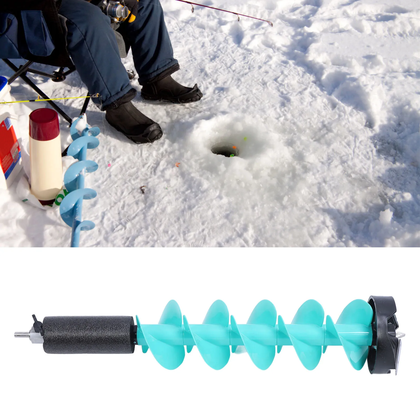 Ice Drill Auger 2 Steel Blades Impact Resistance Electric Drill Auger 6 Inch Rotating Diameter 28 inch Long for Winter Fishing