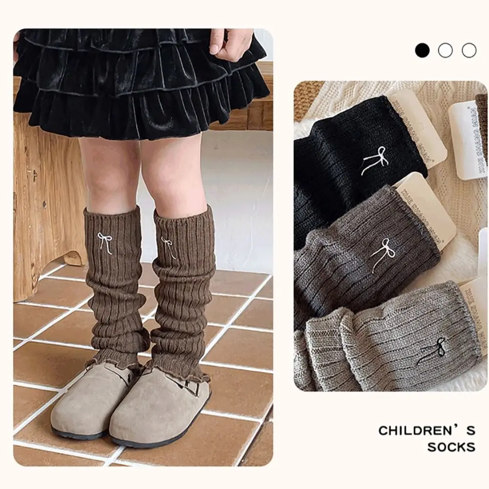 NIEUWE Acryl meisje Sok Cover Breien Borduren Boog Gebreide Been Cover JK Harajuku kinderen Beenwarmers