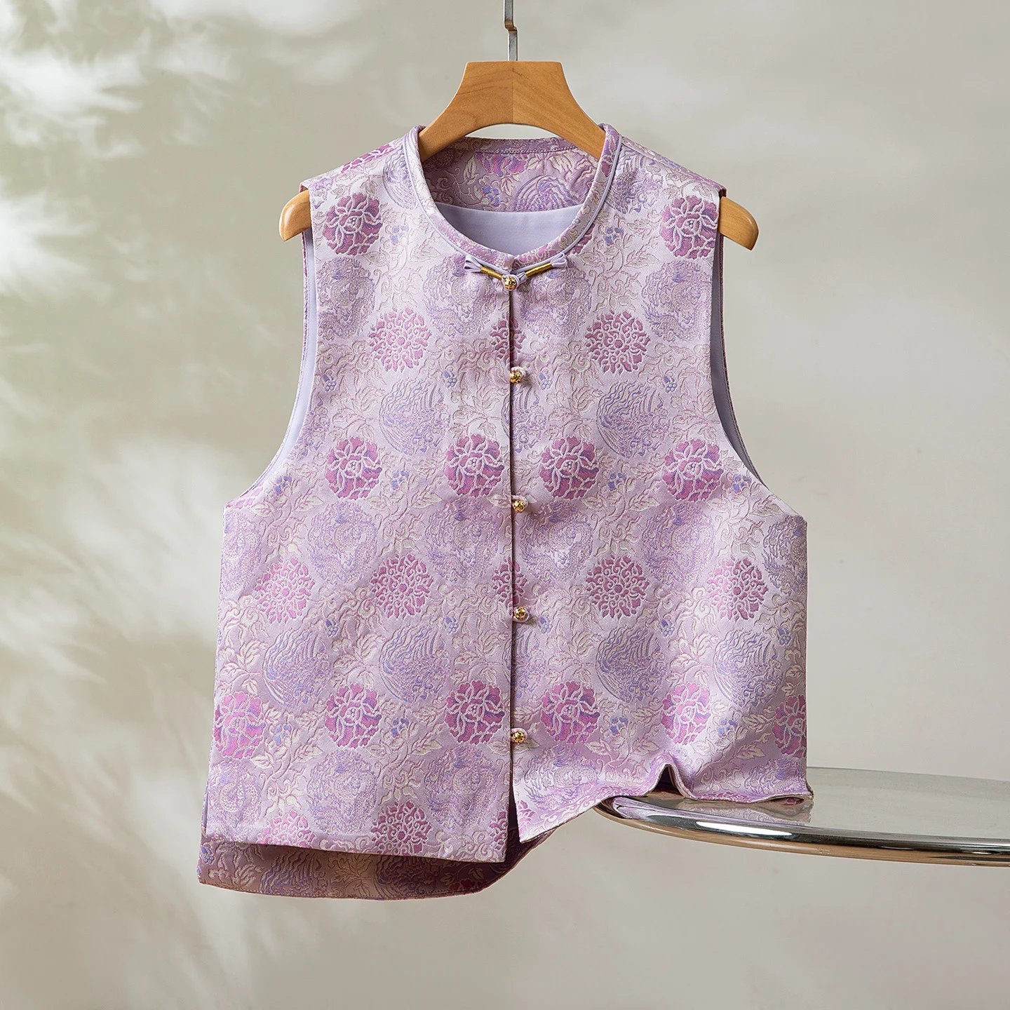 

Silk Song Jin round Ne Vest Women's Sle Traditional Chinese National Faion Lotus Dragon Phoenix Design Jia Mart Jaet