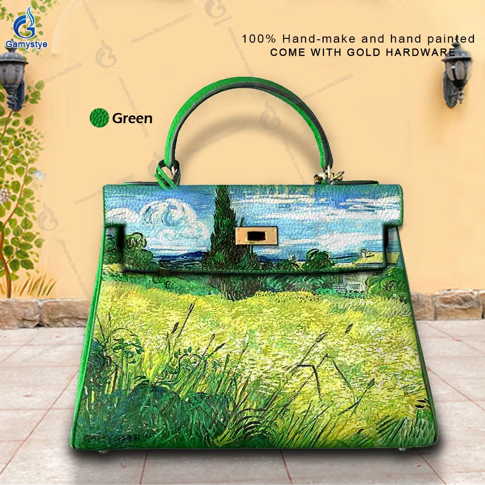 

Shoulder Bags Sac De Luxe Femme Luxury Blue sky and white clouds Bag Women Art Oil Graffiti Painted Handbag Real Cowskin Leather