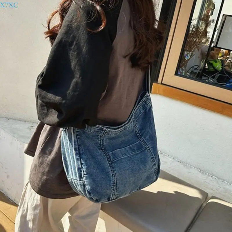 x7xc ความจุขนาดใหญ่ denims กระเป๋า crossbody สำหรับผู้หญิงผู้ชาย multipurpose วินเทจ canvas jean