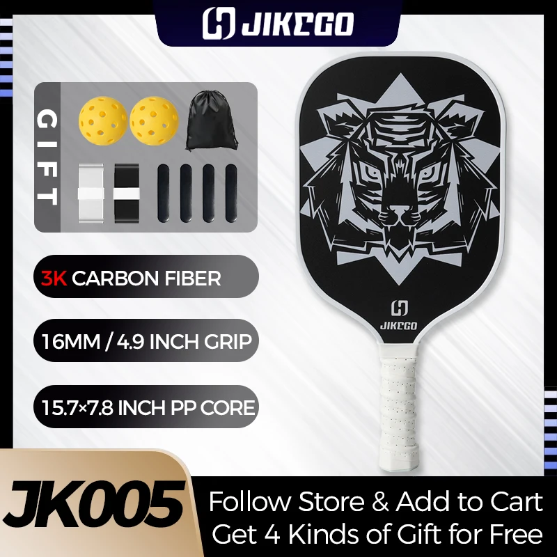 JIKEGO 3K Carbon Fiber Pickleball Paddle Set 16mm Racquet Pickle Ball Racket Professional Lead Tape Cover