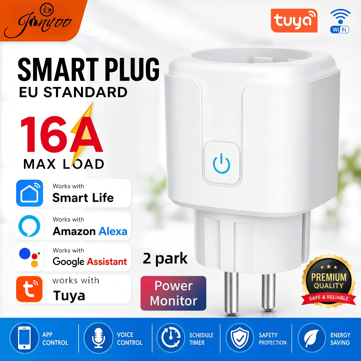 

WiFi Smart Plug Socket EU 16A With Power Monitor Timing Function Tuya Smart Life APP Control Works With Alexa Google Home