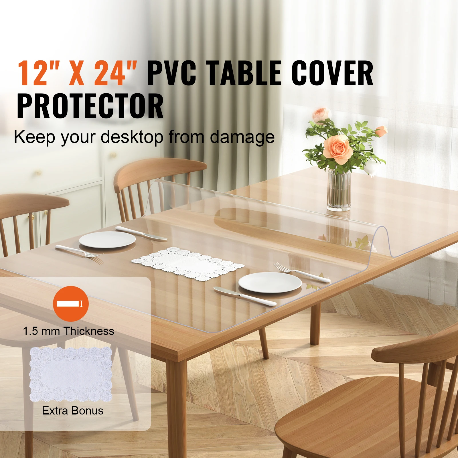 SucceBuy PVC Tablecloth Transparent Table Cloth 1.5mm Waterproof Kitchen Oil-Proof Table Mat Plastic Soft Glass Protector Cover