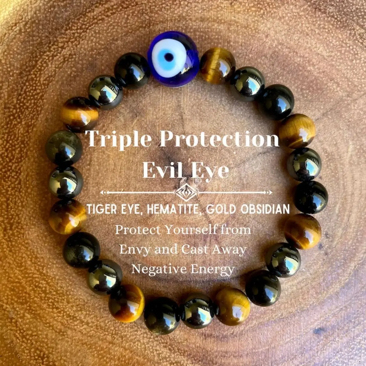 1pc Devil\'s Eye Natural Stone Beaded Bracelet, Bring Good Luck, Money, Health - Unisex, Made Of Tiger Eye Stone, - Perfect New Y