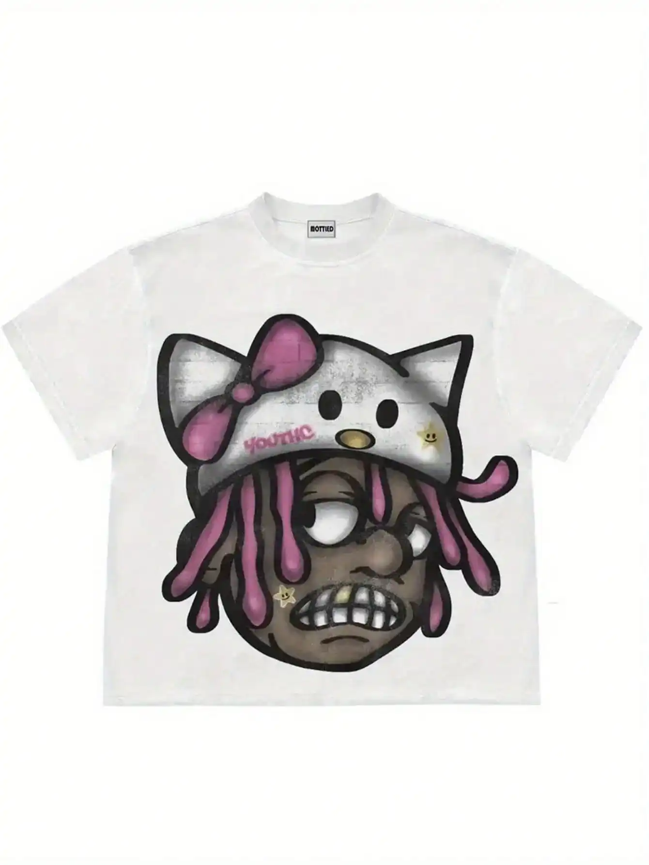 

Loose Fit White Cotton T-Shirt with Graphic Print, Streetwear Style