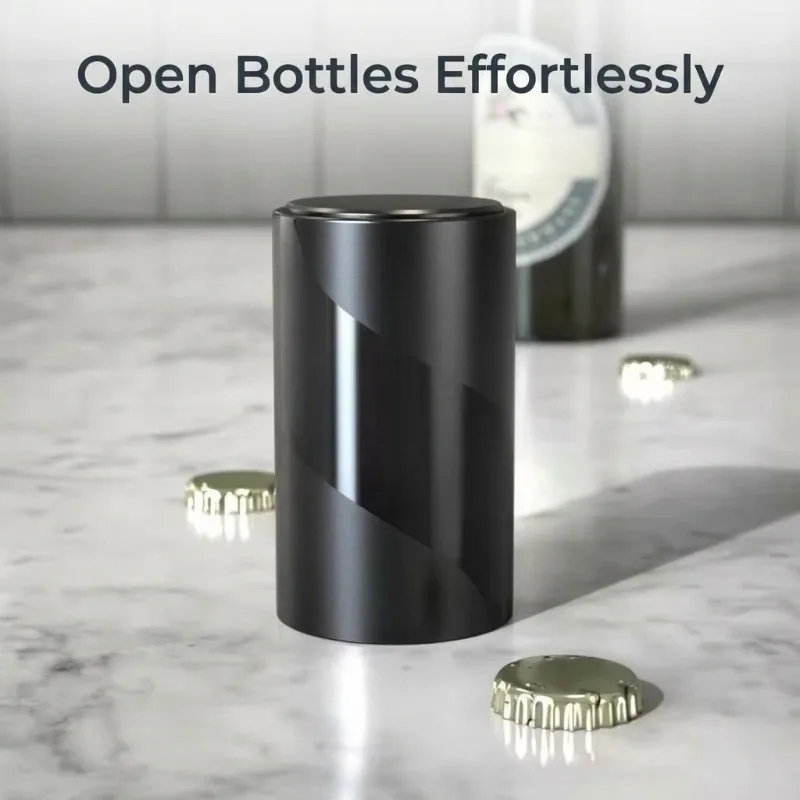 Electric Portable Beer Bottle Opener, Automatic Magnetic Cap Collector, Stainless Steel Push Down Opener for Picnic Camping BBQ
