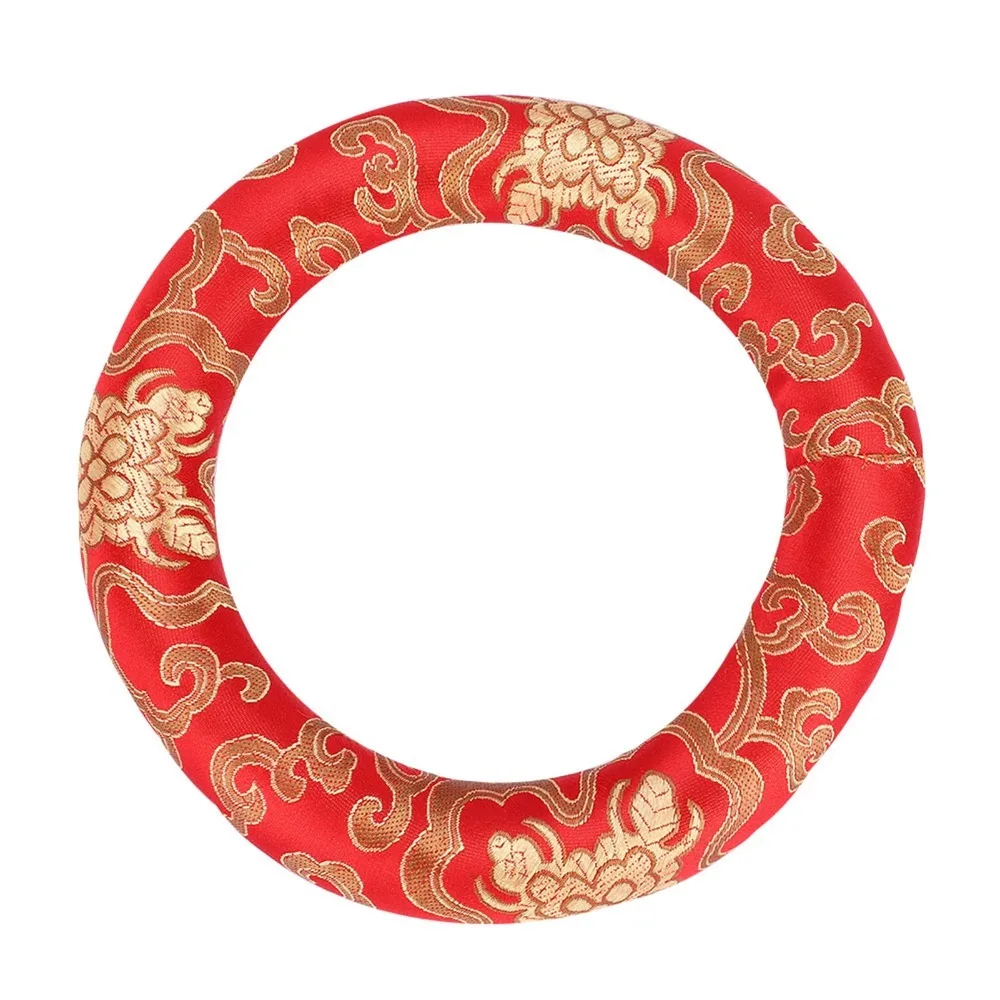 

​Silk Brocade ​Singing Bowl Cushion​ ​Round Shape​ ​Red/Blue ​Meditation Cushion Ring​ ​Handmade​ 18cm Diameter​