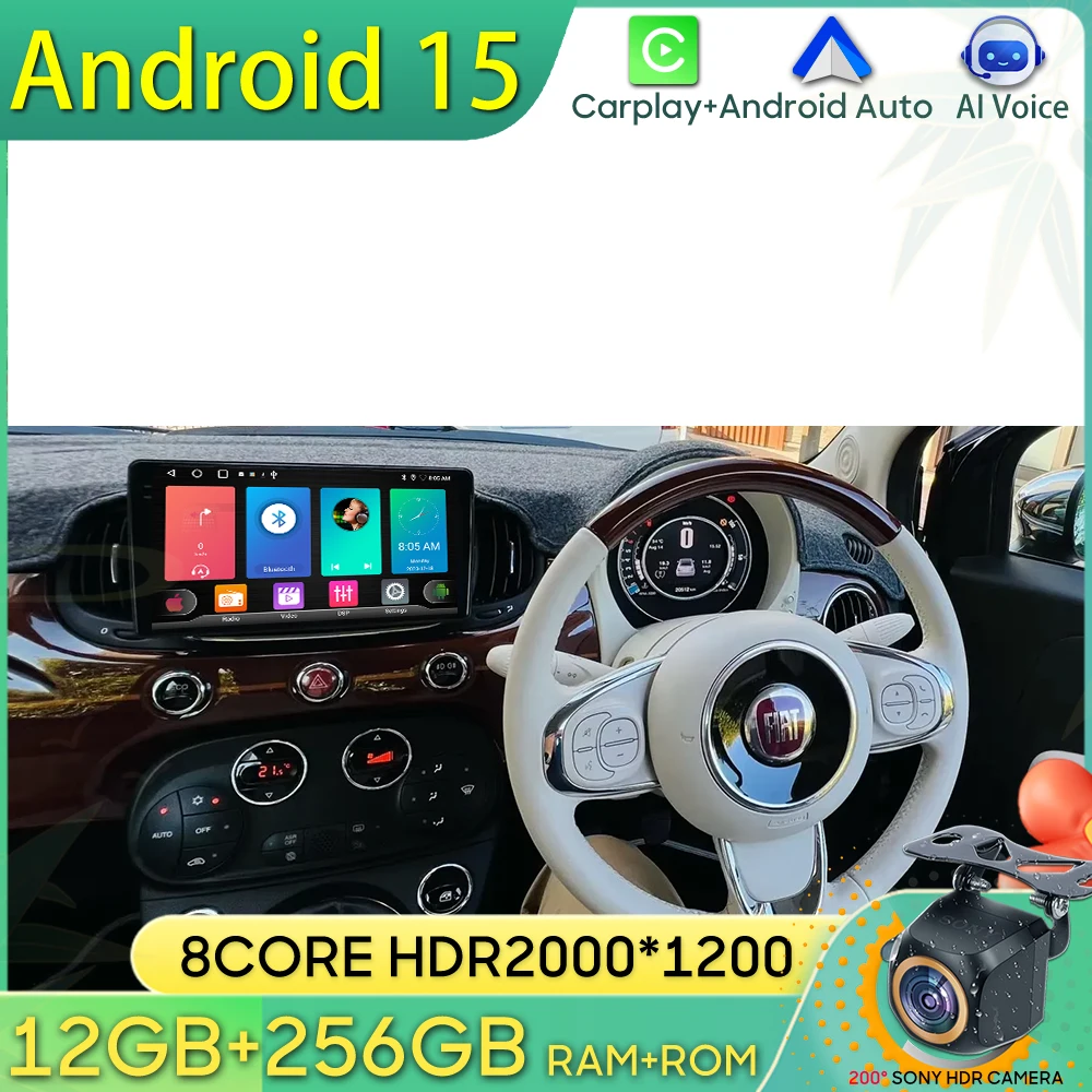 

Android 15 Car Radio For Fiat 500 2016 2017 2018 2019 GPS Navigation Android Auto Carplay Wifi Video Stereo Display 4G No 2din