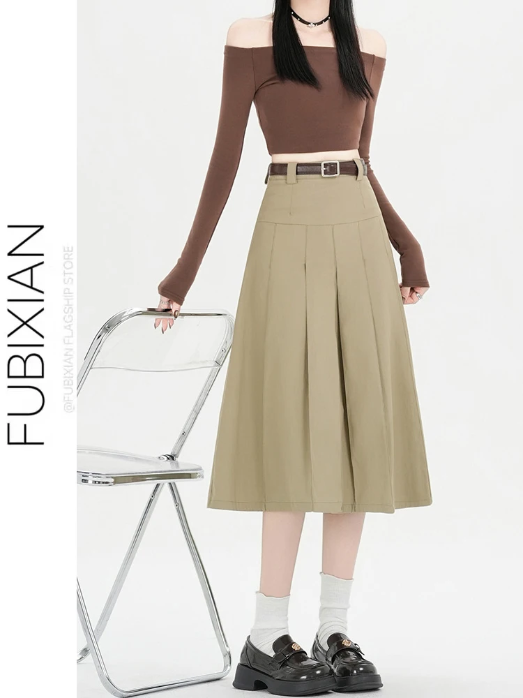 

Повседневная плиссированная юбка с высокой талией для женщин, миди, однотонная, в стиле рабочей одежды, для работы и повседневной носки, ретро-дизайн, модная новинка