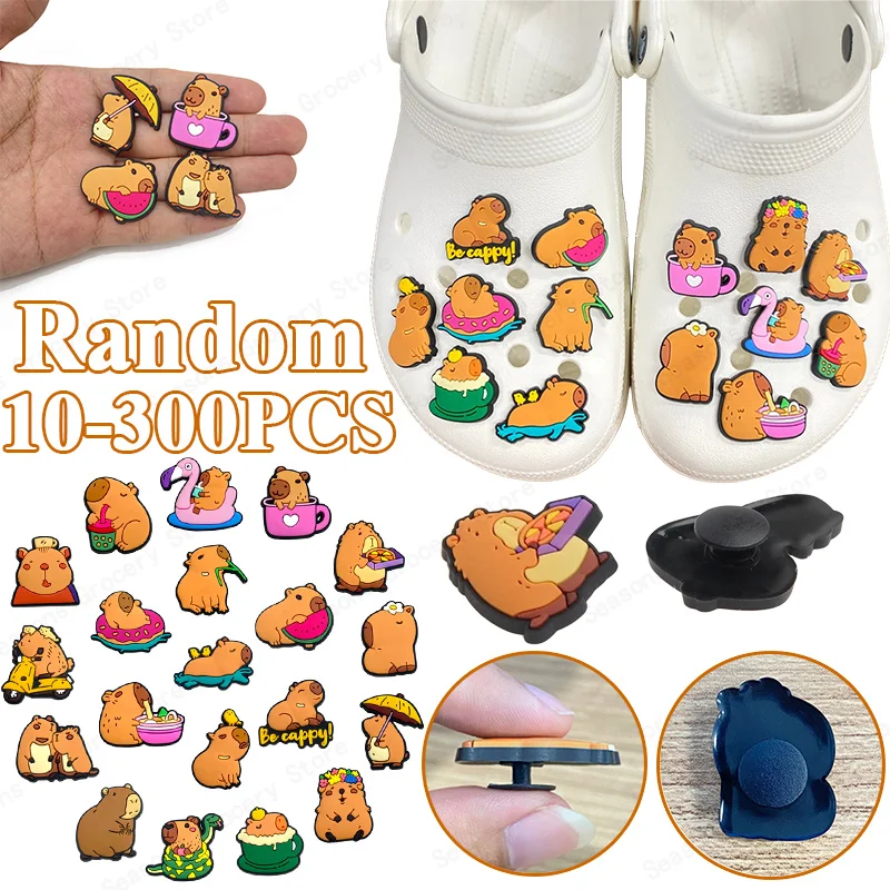 10-300Pcs PVC Cute Capybara Shoe Charms Funny Animal Relax Cartoon Decor for Clogs Sandals Shoe Buckle Accessories Party Gifts