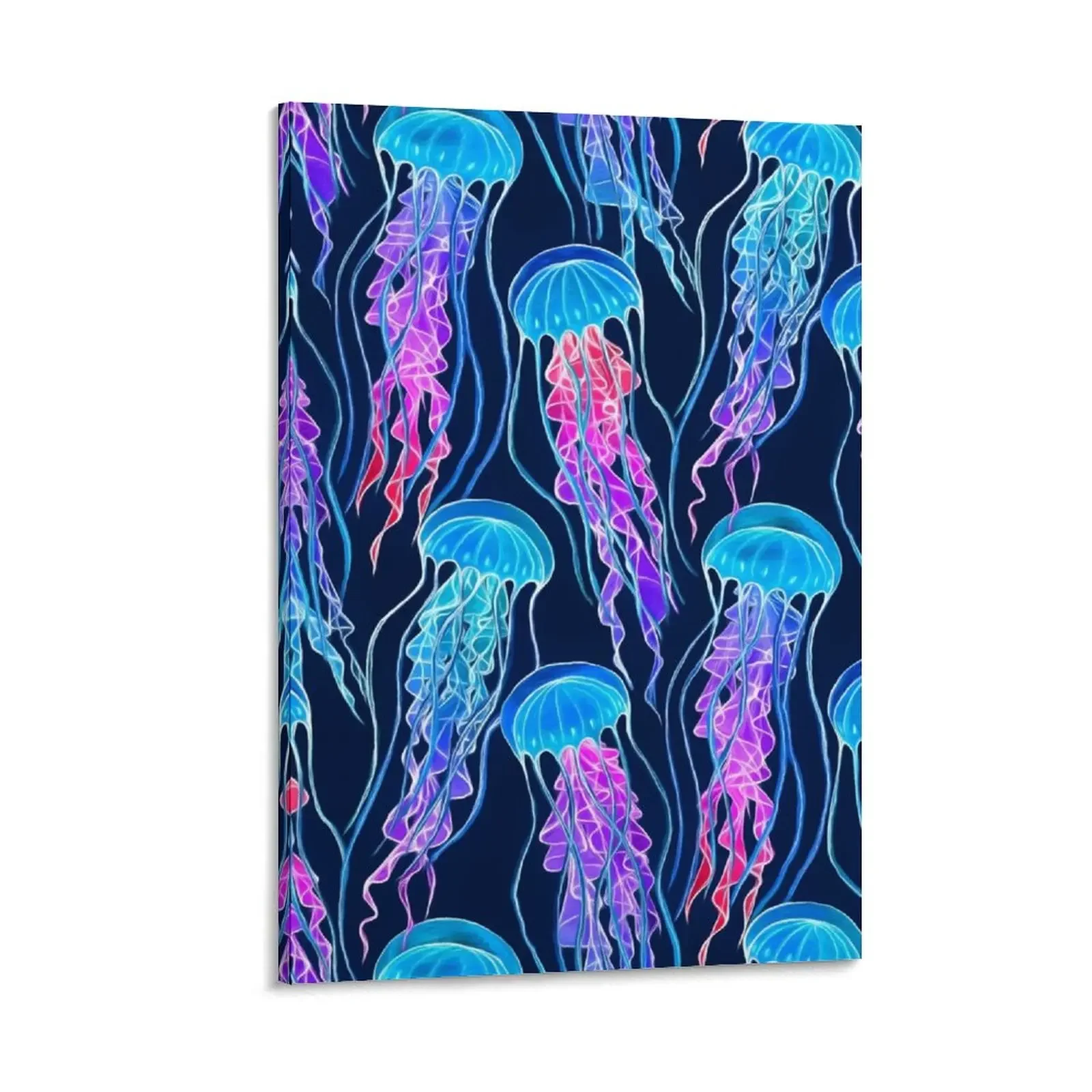 

Luminescent Rainbow Jellyfish on Navy Blue Canvas Painting decorative picture for living room Decoration