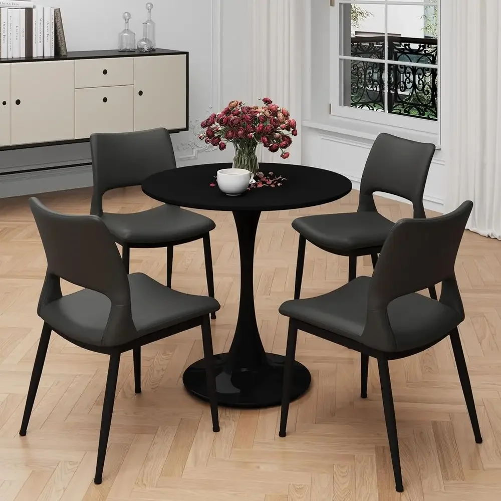 

5-Piece Round Dining Set with PU Chairs for Kitchen and Dining Room