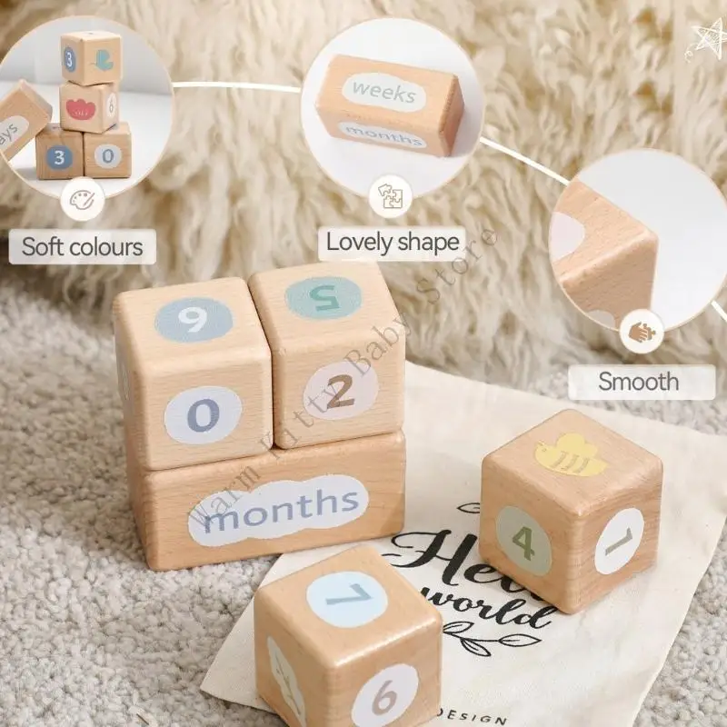1 Set Natural Wooden Baby Monthly Yearly Growth Record Milestone Blocks Baby Days Weeks Growth Memory Records Potography Props