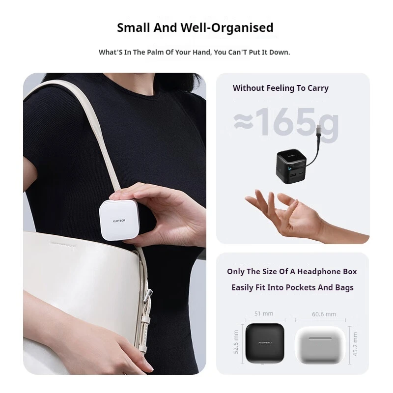 CUKTECH CP6 GaN Charger 65W Quick Charging 4.0 3.0 Type C PD Fast Charger With 0.7m Data Cable For iPhone 16 Pro Max Huawei