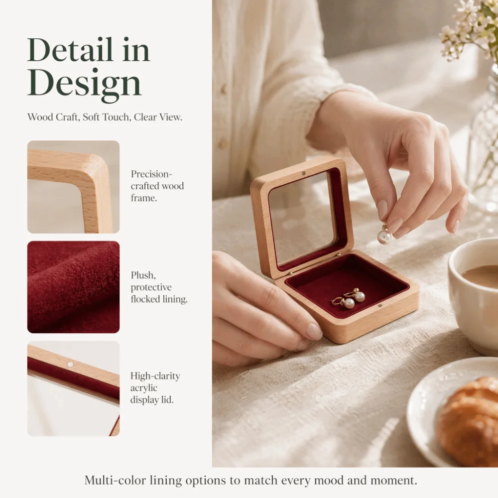 Luxury Wooden Bracelet Holder Square Anti-collision Transparent Lid Jewelry Box Packaging Storage Hand Chain Display Case Gifts