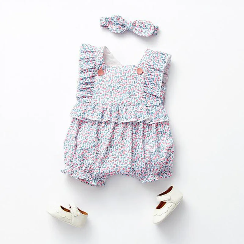 

New 2022 Newborn Kids Baby Girls Printing Jumpsuits Clothes Infant Kids Baby Girls Sleeveless Rompers Children Rompers