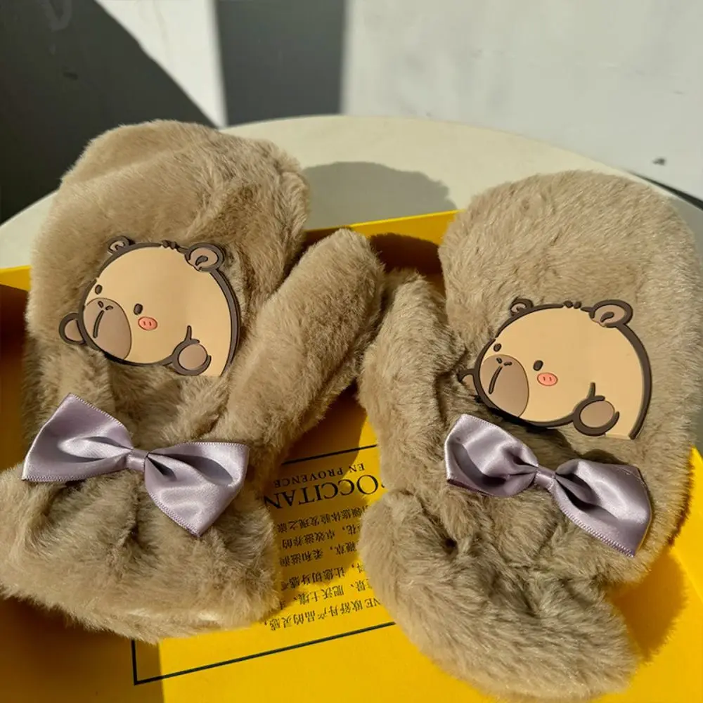 น่ารักการ์ตูนผู้หญิงน่ารัก Mittens 3D อุ่น Capybara Fur Mittens Kawaii น่ารัก Plush Capybara ถุงมือเล่นสกี