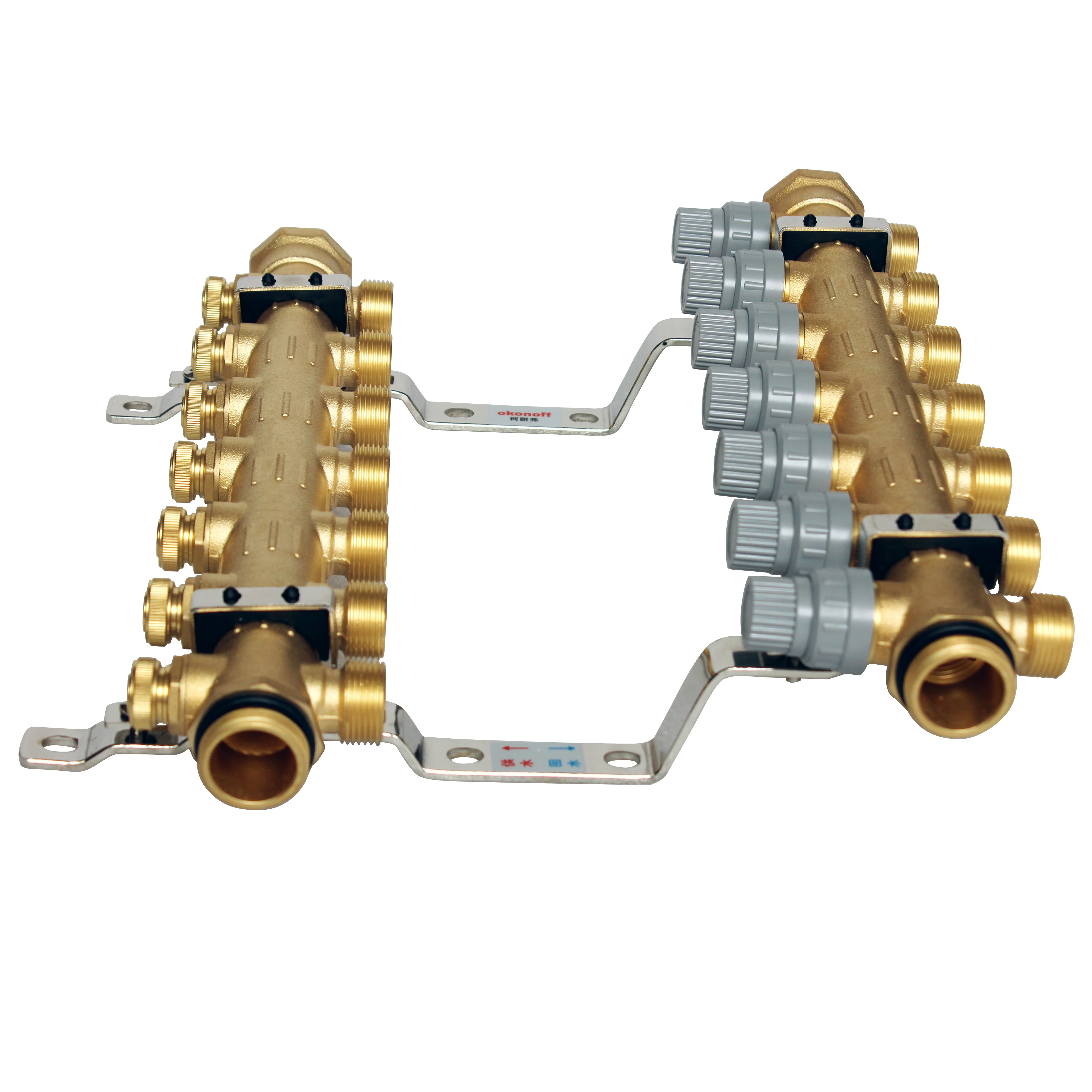 HF212B 7 way underfloor heating water mixing temperature control distribution center brass manifolds