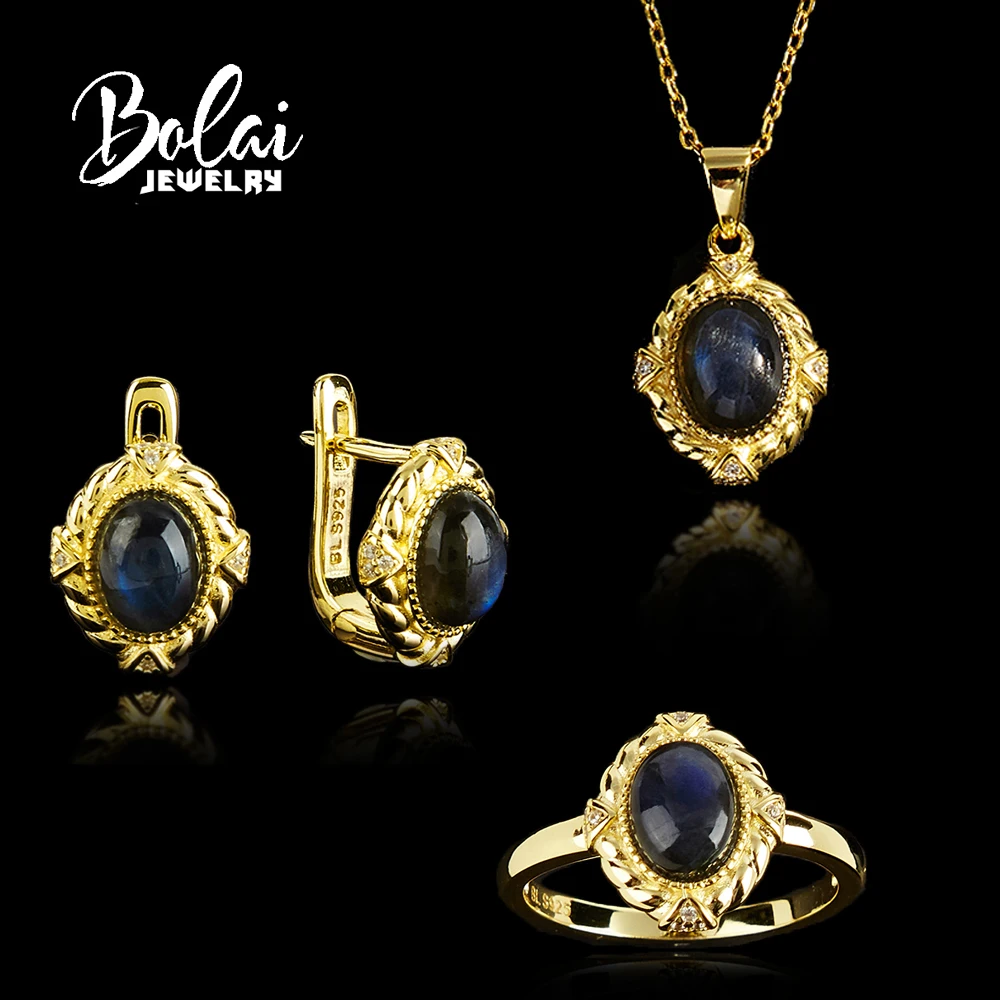 

Женские серьги-кольца из стерлингового серебра 925 пробы, комплект ожерелья с подвеской, натуральный лабрадорит, овальный 6*8 мм, подарок на годовщину, банкет, фестиваль