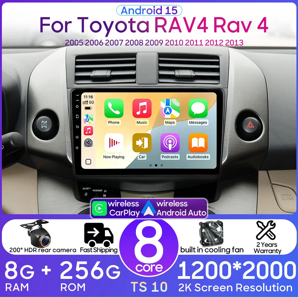 

Android 15 Car Radio Multimedia Player Wireless Carplay BT GPS for Toyota RAV4 Rav 4 2005 - 2013 Auto Autoradio Stereo Wifi BT