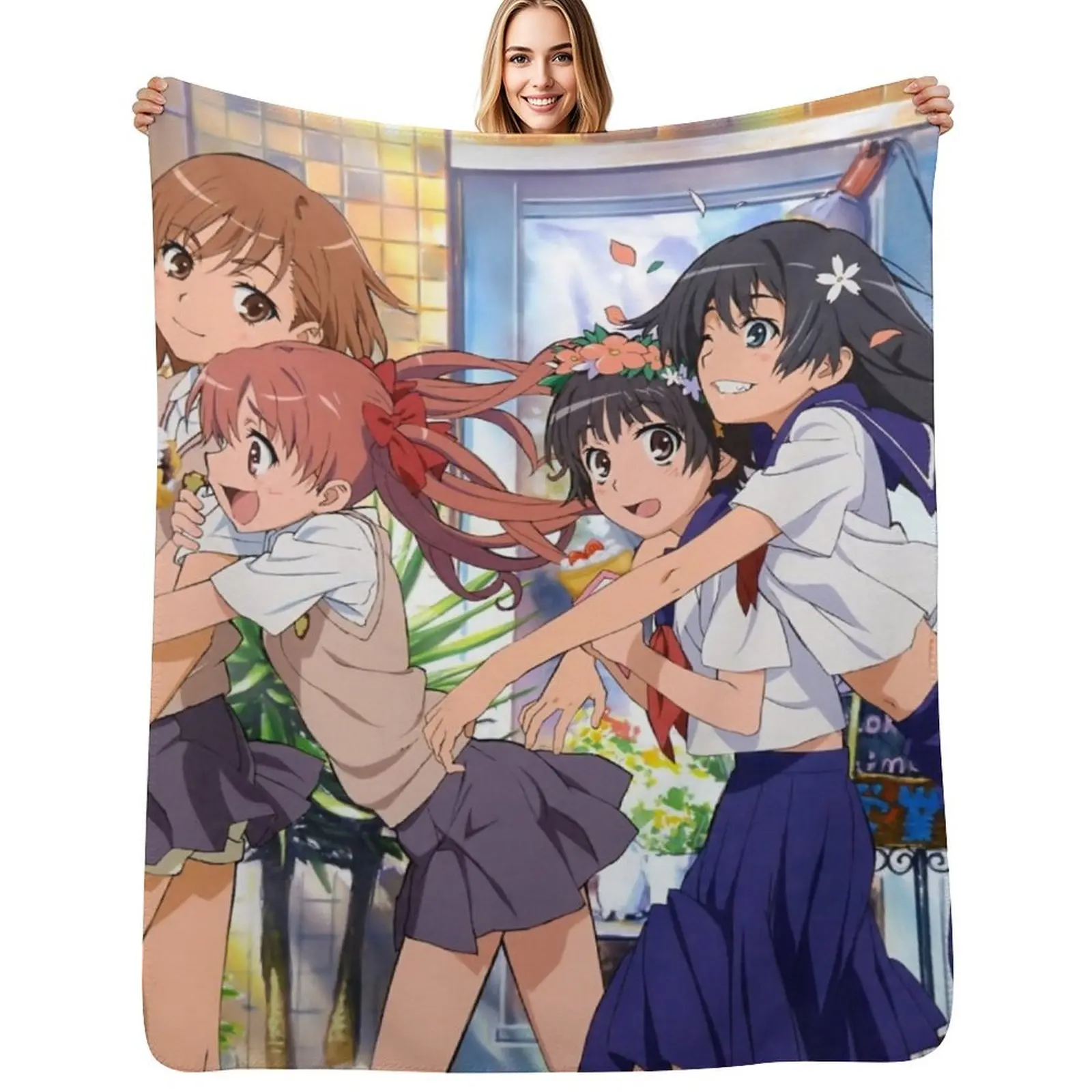 

Toaru Kagaku - Misaka Mikoto, Shirai Kuroko, Saten Ruiko, Uiharu Kazari Throw Blanket Lightweight blanket for summer