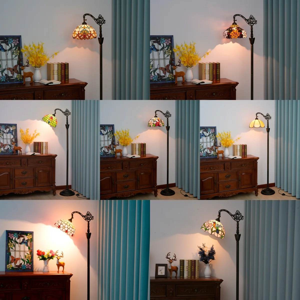 Retro Stained Glass Floor Lamp Nordic Living Room Sofa Bedroom Modern Minimalist Fishing Lamp Standing Lamps for Living Room