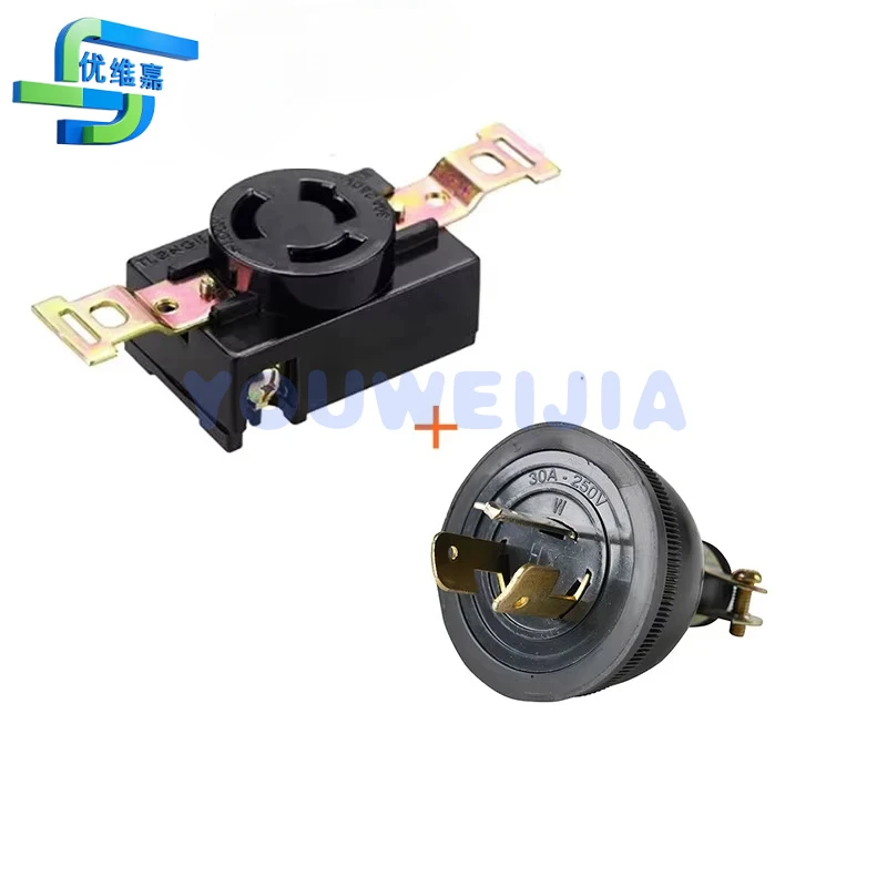 30A 250V USA 3-pin Socket Industrial Power Wired Lock Connector Generator Accessories