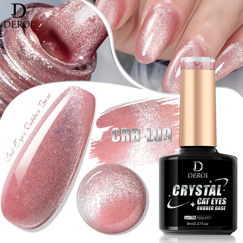 

DEROI 8ml Crystal Nude Cat Eye Gel Polish for Nail Art Neon Lacquer 2 IN 1 Cat's Eye Rubber Base Coat Semi Permanent Soak Off