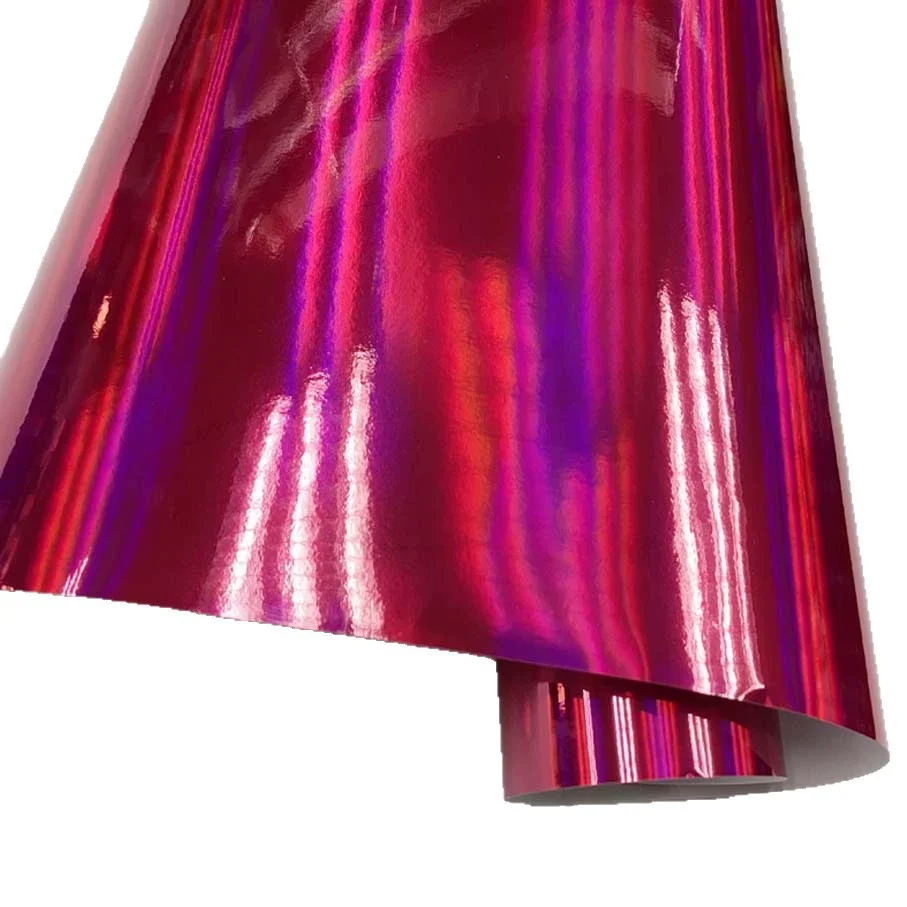 Premium Glossy Holographic Chrome Pink Vinyl Wrap DIY Air-Release Adhesive Film Decal Car Wrapping Foil