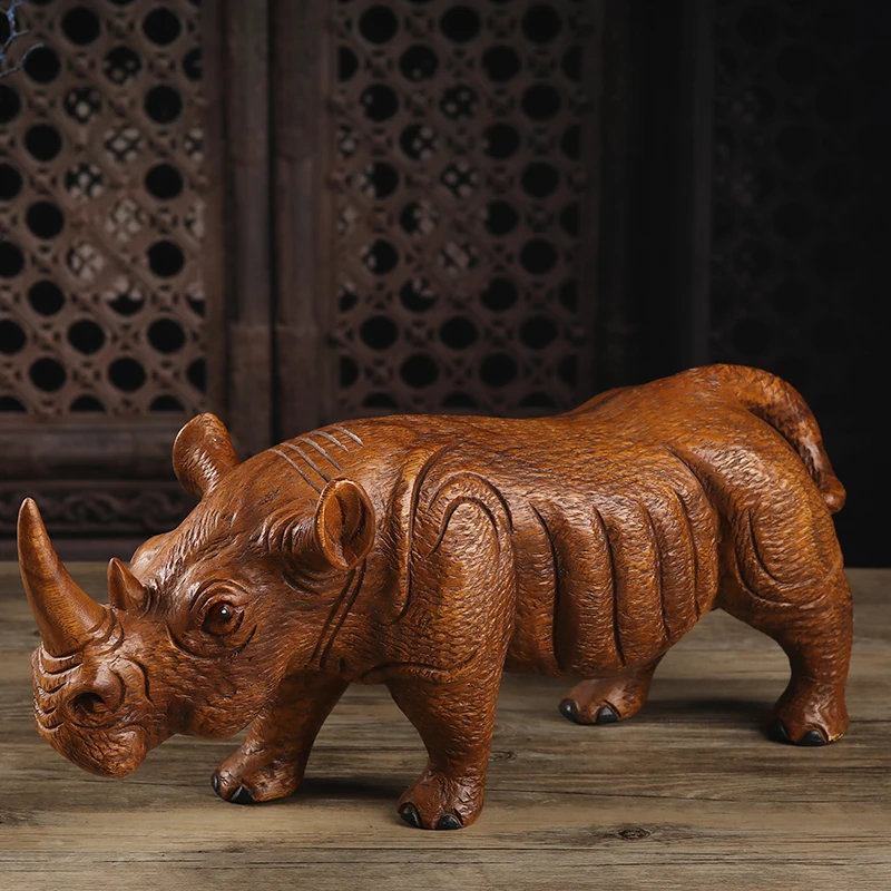 Thai Wooden Rhinoceros Ornament - Creative Southeast Asian Style Home Decor, Perfect for Living Room Tabletop, TV Cabinet