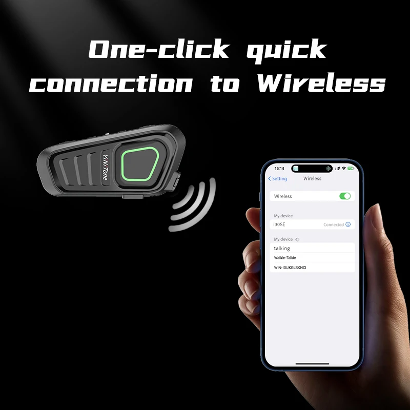 YiNiTone BTE-2 Bluetooth Motorcycle Helmet Communication System - Noise Cancelling, Type-C, Easy Install, 65g Light