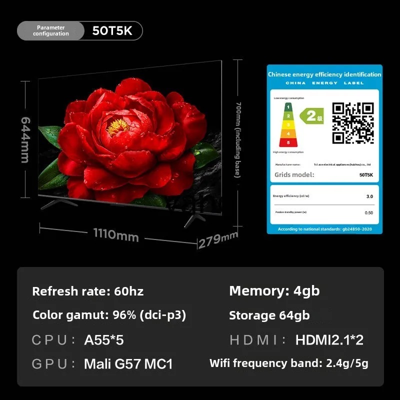 Punto quantistico QLED CX da 50 pollici, TV LCD a schermo piatto