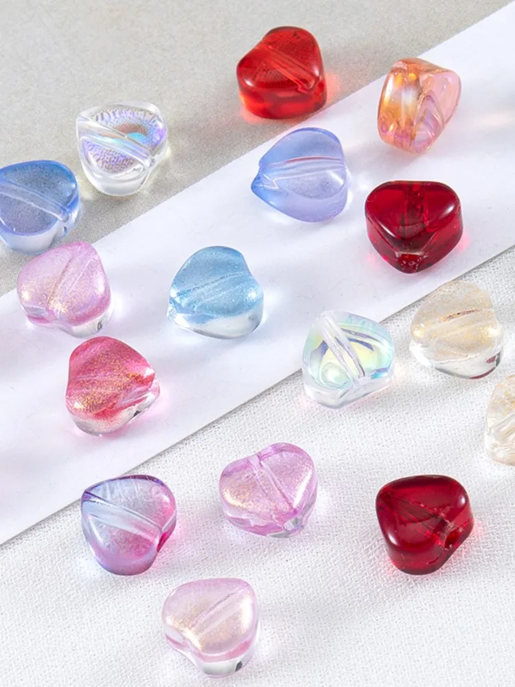 Perles colorées en forme de cœur d'amour, 20 pièces, perles d'espacement en verre aurore pour bricolage, collier, Bracelet, pendentif, accessoires de fabrication de bijoux
